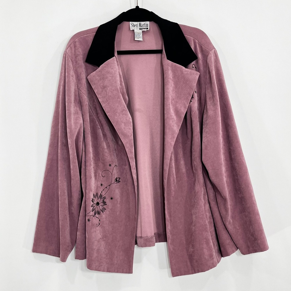 Sheri Martin Woman Dusty Rose Faux Suede Embroidered Open Front Blazer 24W 49044